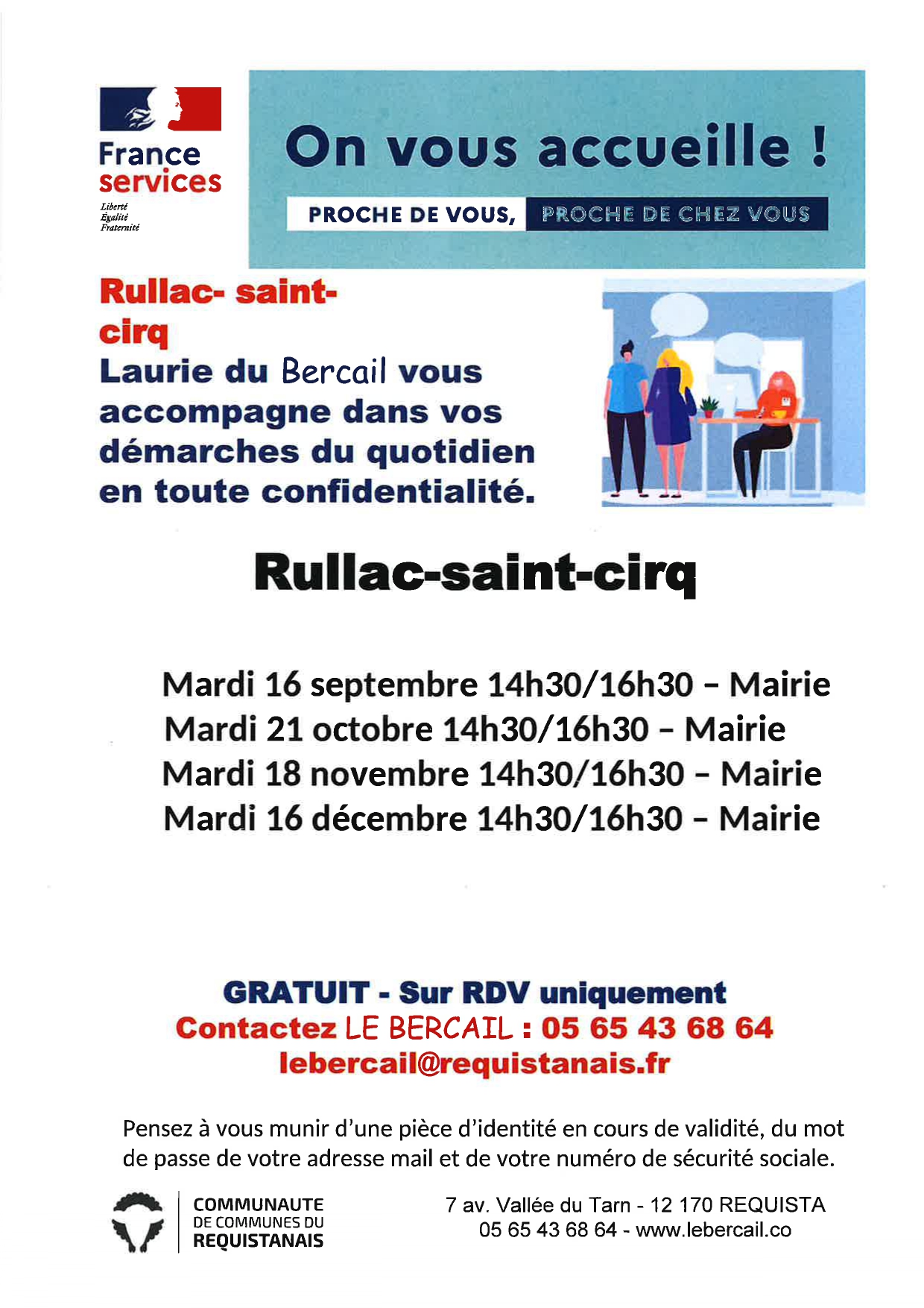 Lire la suite à propos de l’article Permanence France Service (Le Bercail) à Rullac St Cirq